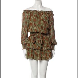 Ramy Brook Brown and Green Off the Shoulder Ruffled Sundress
